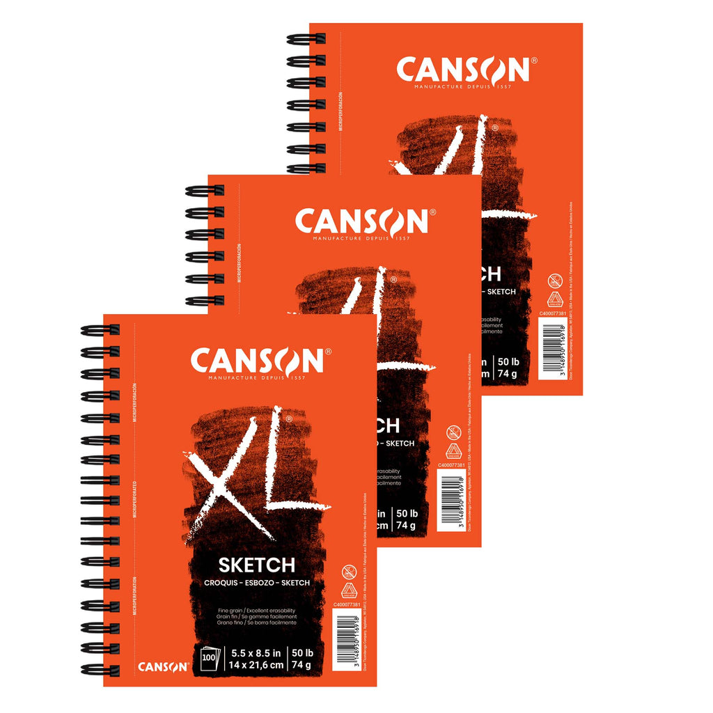 XL Series Sketch Pad, Side Wire Binding, 100 Sheet, 5.5x8.5 inch, Pack of 3