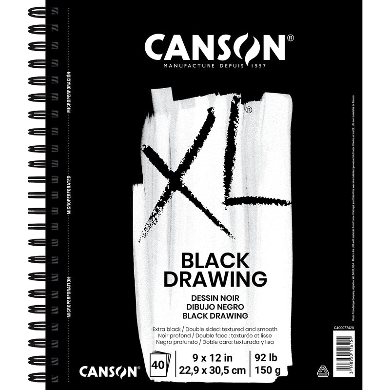XL Series Drawing Pad, Black, Side Wire Binding, 10 Sheet, 9x12 inch, 1 Count