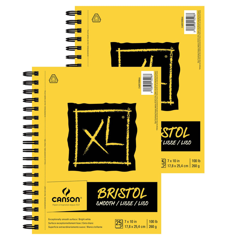 XL Series Bristol Pad, Smooth Finish, Side Wire Binding, 25 Sheet, 7x10 inch, Pack of 2