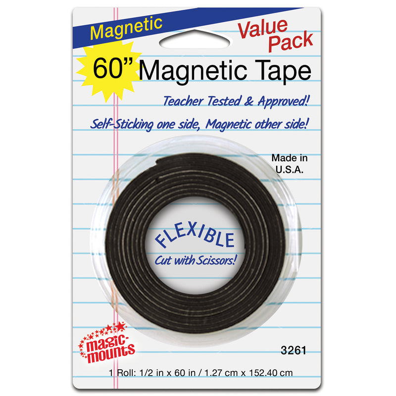 Magnetic Tape, 1/2" x 60" Roll, Pack of 6