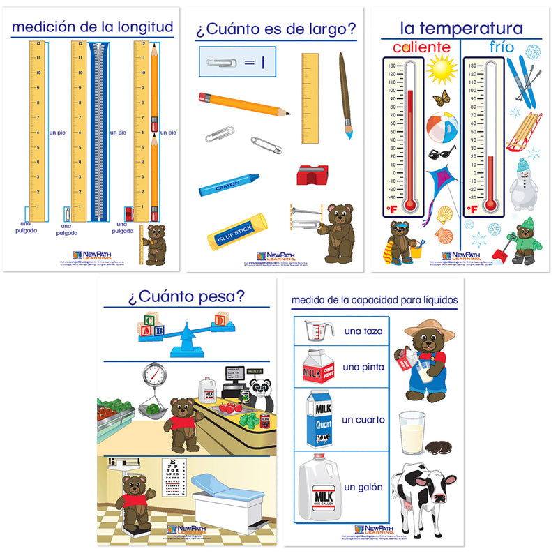 Measurement Bulletin Board Charts, Set of 5, Spanish Edition