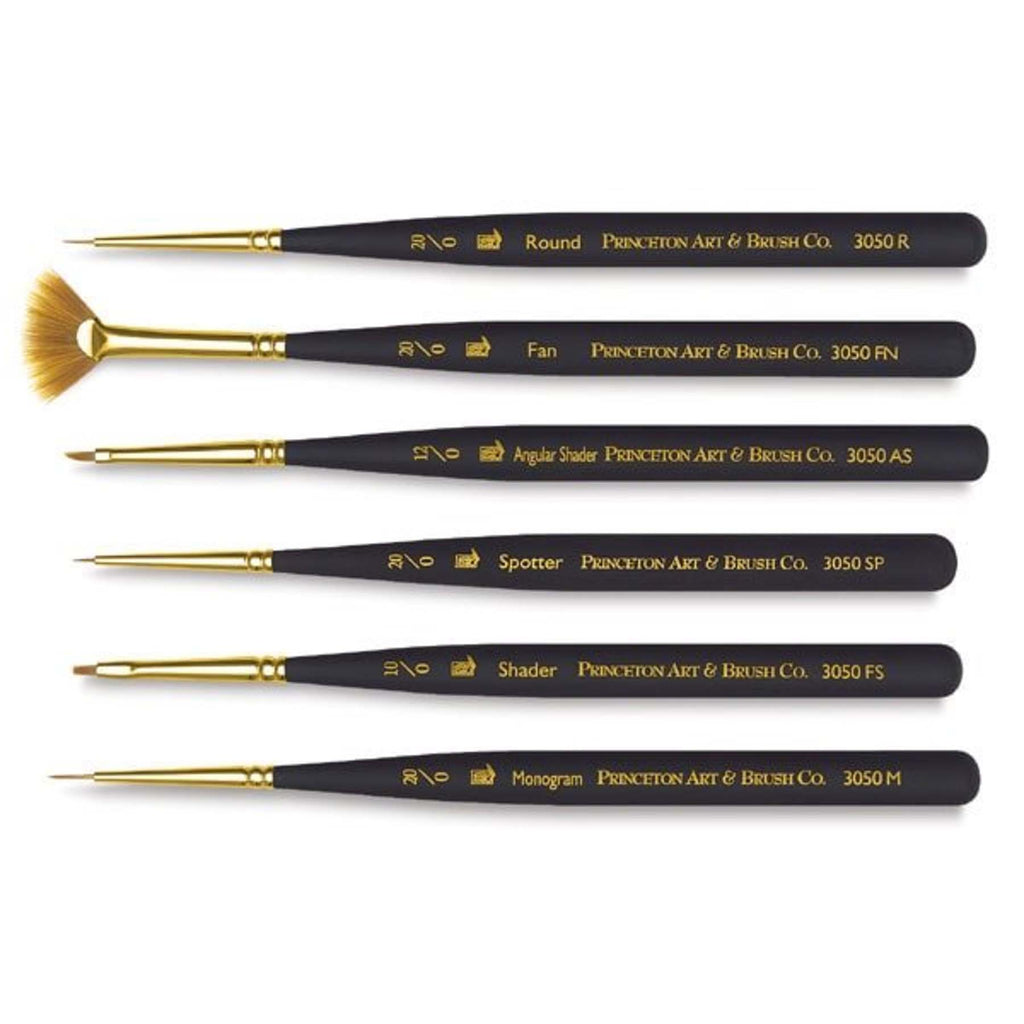 Mini-Detailer Brush Set, Synthetic Bristles, Short Handle Mixed Media Paintbrush, Black, 6 Pieces