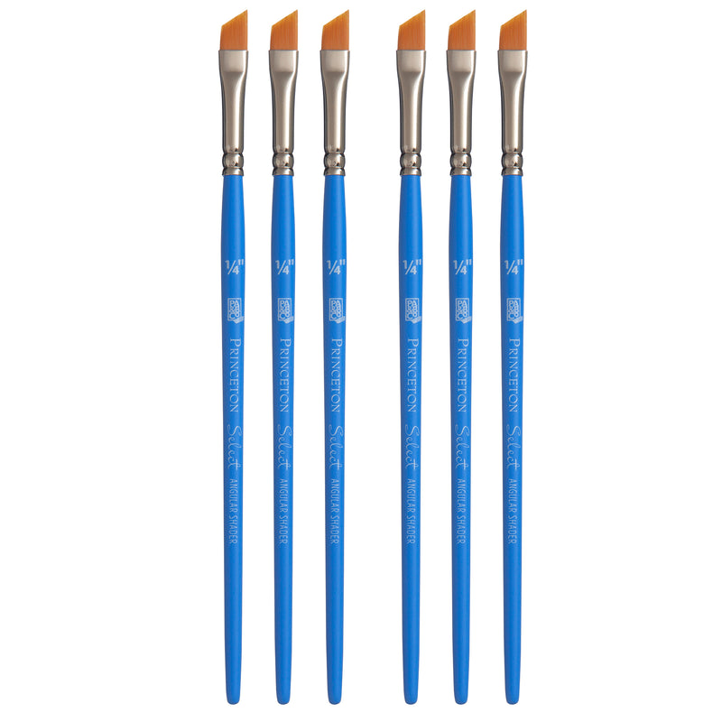 Select Artiste Angle Shader Brush, Synthetic Bristles, Short Handle Mixed Media Paintbrush, Jewel Blue, Size 1/4 inch, Pack of 6