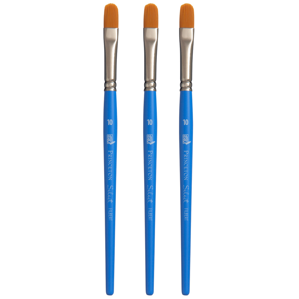Select Artiste Filbert Brush, Synthetic Bristles, Short Handle Mixed Media Paintbrush, Jewel Blue, Size 10, Pack of 3