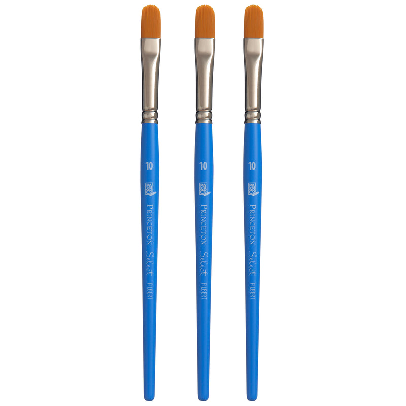 Select Artiste Filbert Brush, Synthetic Bristles, Short Handle Mixed Media Paintbrush, Jewel Blue, Size 10, Pack of 3