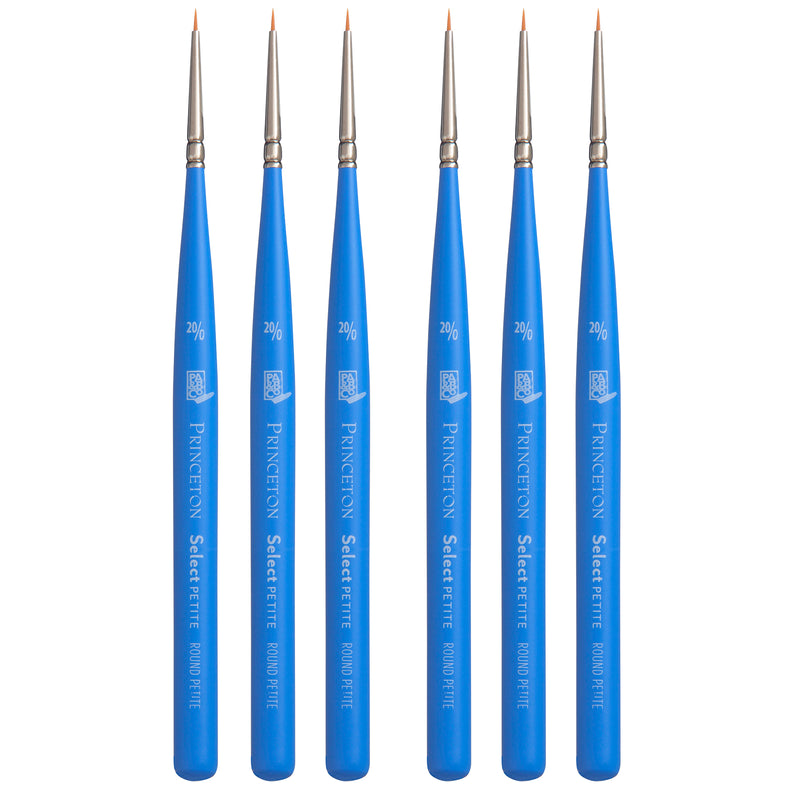 Select Artiste Round Brush, Synthetic Bristles, Short Handle Mixed Media Paintbrush, Jewel Blue, Size 20/0, Pack of 6