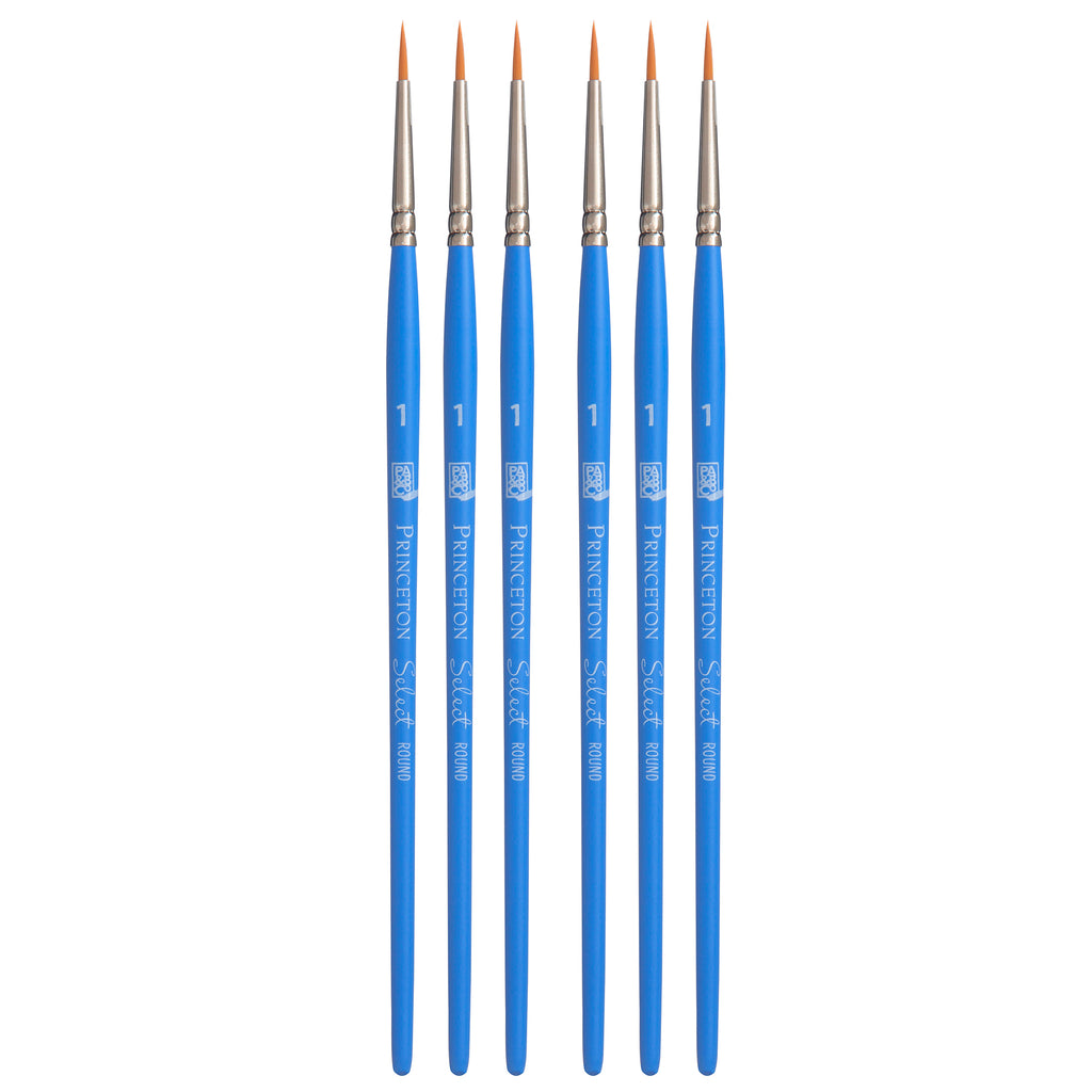 Select Artiste Round Brush, Synthetic Bristles, Short Handle Mixed Media Paintbrush, Jewel Blue, Size 1, Pack of 6