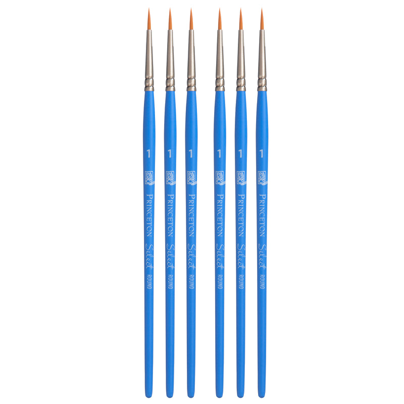 Select Artiste Round Brush, Synthetic Bristles, Short Handle Mixed Media Paintbrush, Jewel Blue, Size 1, Pack of 6