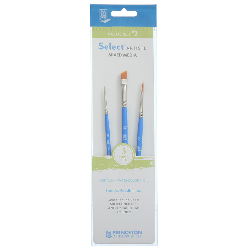 Select Artiste Brush Set 2 3ct Series 3750 Short Blue Handle