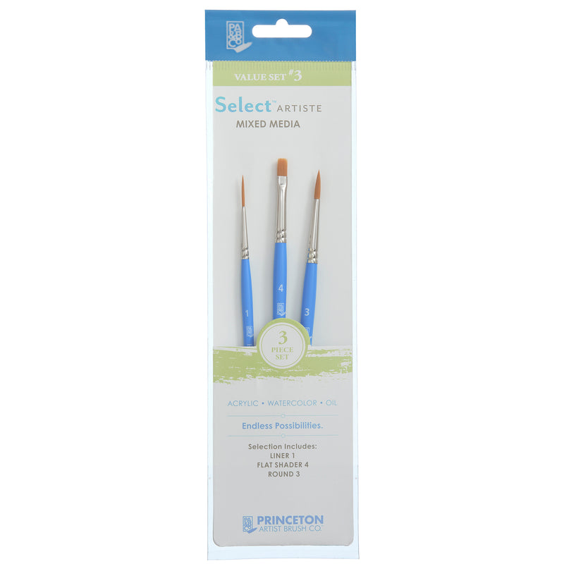 Select Artiste Brush Set 3 3ct Series 3750 Short Blue Handle