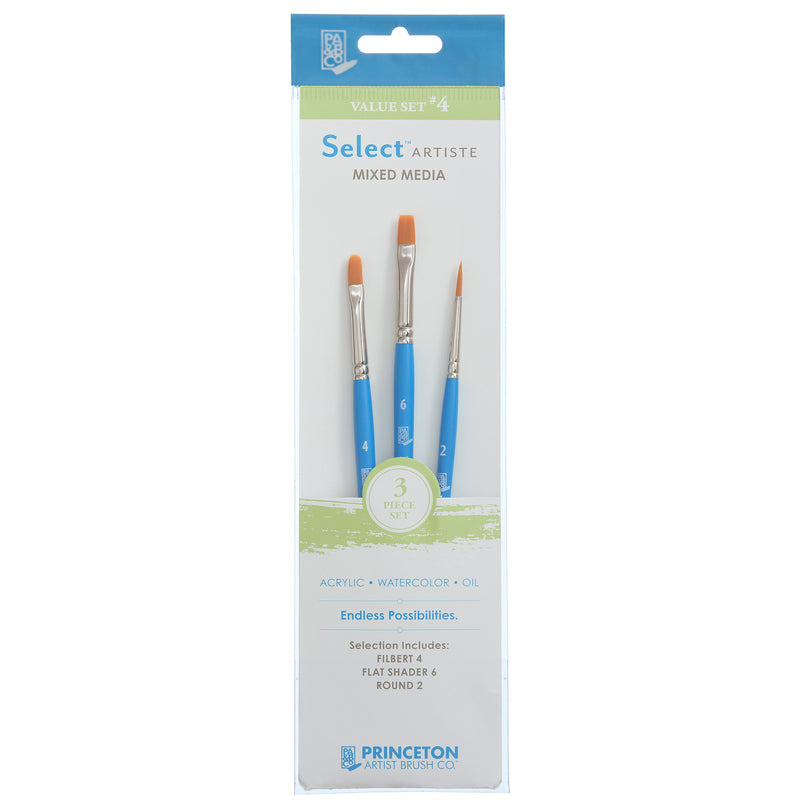 Select Artiste Brush Set 4 3ct Series 3750 Short Blue Handle