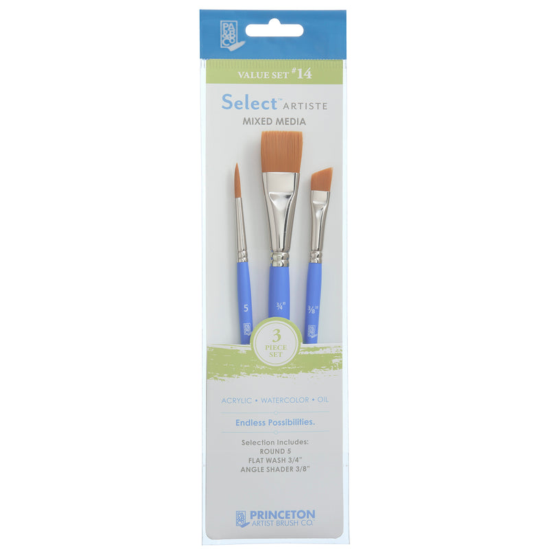 Select Artiste Brush Set 14 3ct Series 3750 Short Blue Handle