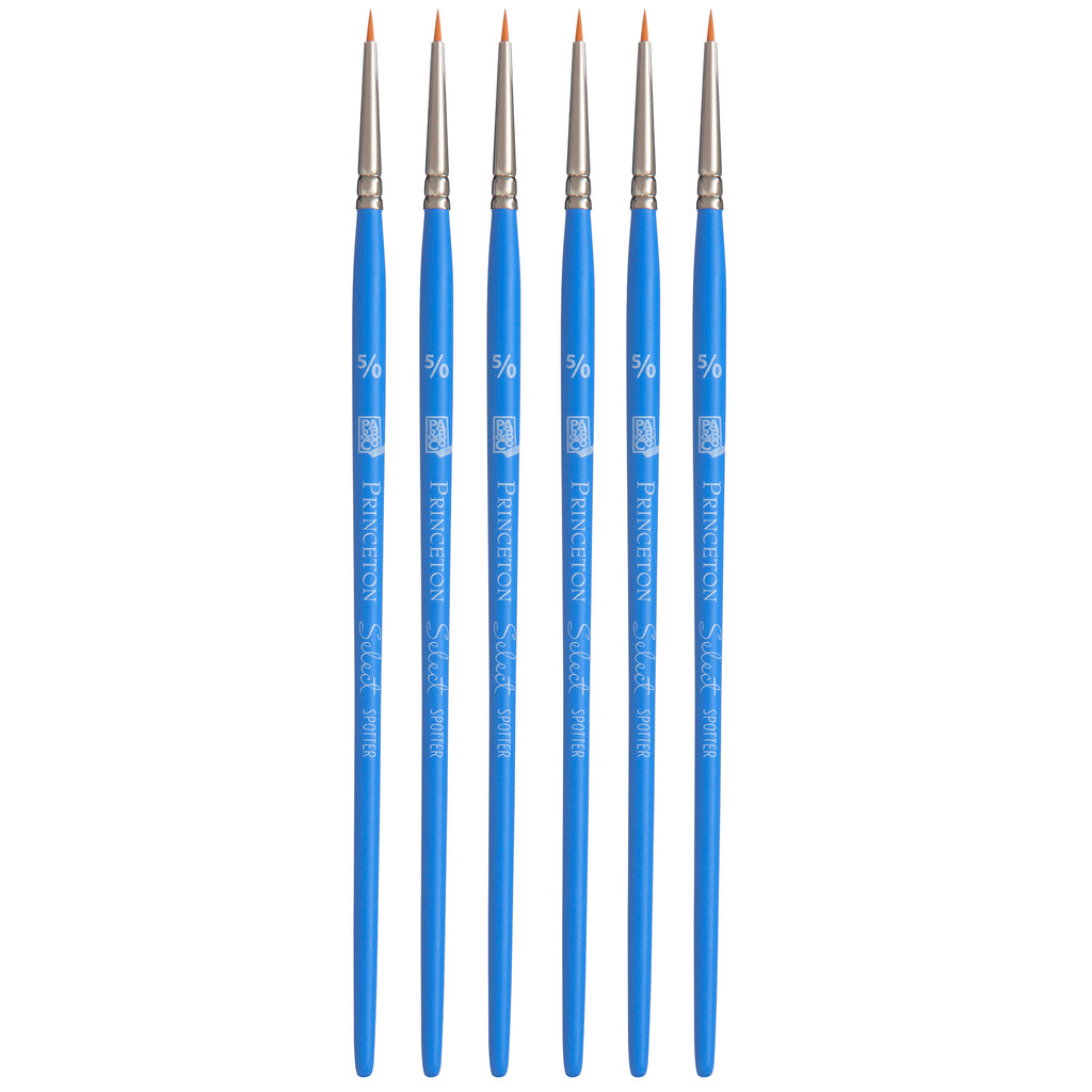 Select Artiste Spotter Brush, Synthetic Bristles, Short Handle Mixed Media Paintbrush, Jewel Blue, Size 5/0, Pack of 6