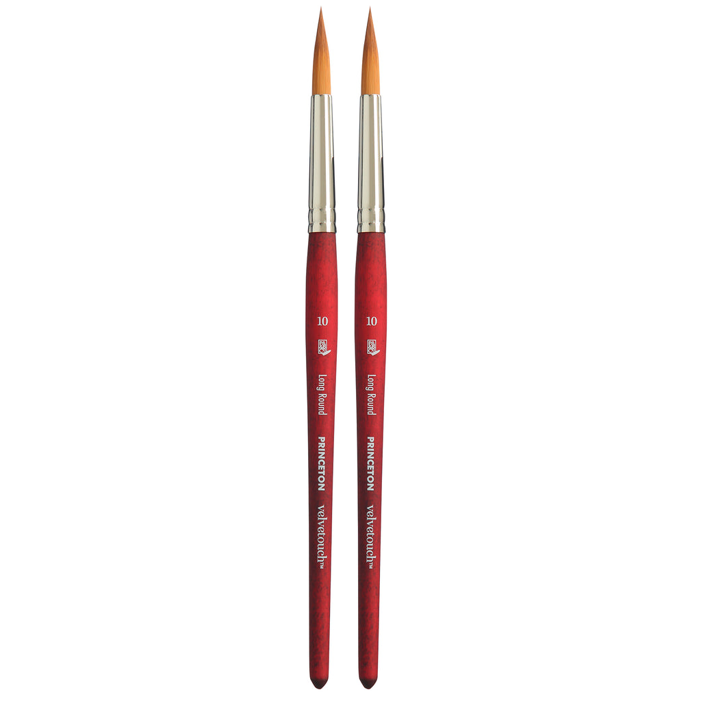 Velvetouch Long Round Brush, Synthetic Bristles, Short Handle Mixed Media Paintbrush, Scarlet, Size 10, Pack of 2