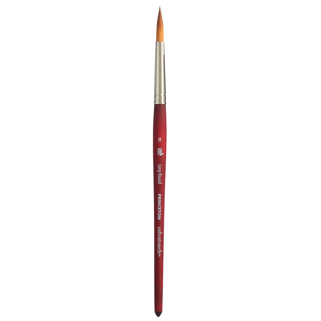 Velvetouch Long Round Brush Size 8 Series 3950 Short Scarlet Handle