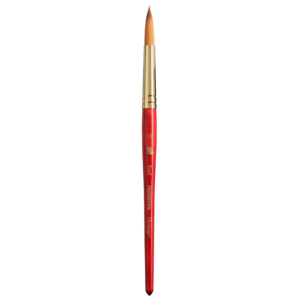 Heritage Round Brush, Synthetic Bristles, Short Handle Watercolor Paintbrush, Scarlet, Size 12, 1 Count