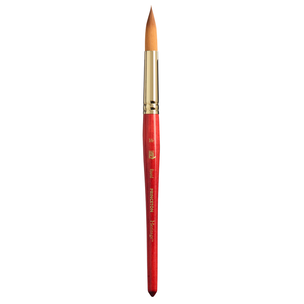 Heritage Round Brush, Synthetic Bristles, Short Handle Watercolor Paintbrush, Scarlet, Size 16, 1 Count