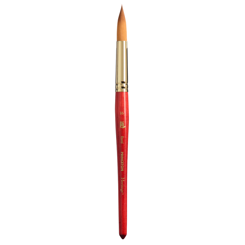 Heritage Round Brush, Synthetic Bristles, Short Handle Watercolor Paintbrush, Scarlet, Size 16, 1 Count