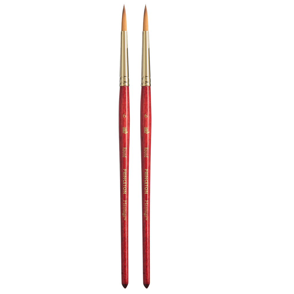 Heritage Round Brush, Synthetic Bristles, Short Handle Watercolor Paintbrush, Scarlet, Size 6, Pack of 2