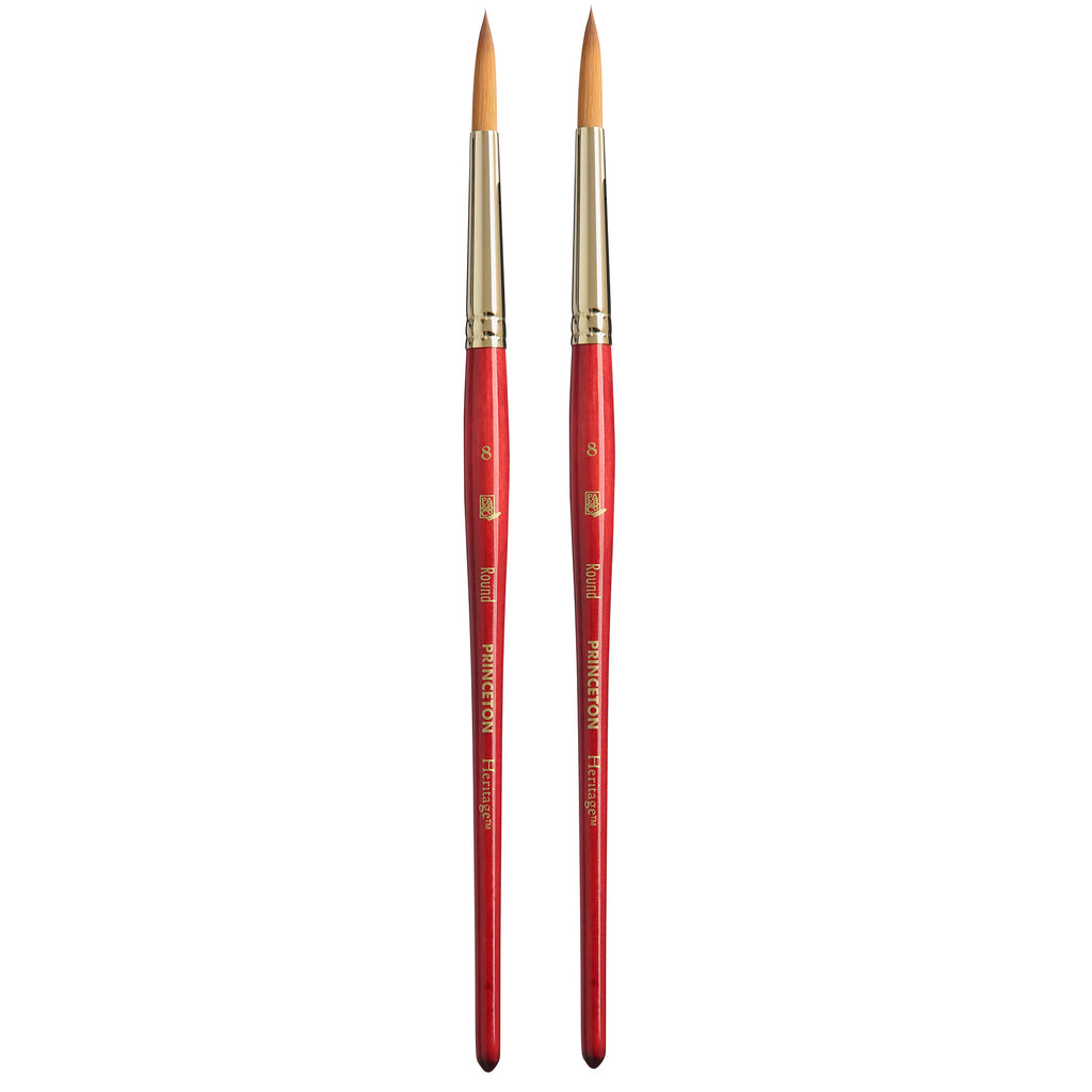 Heritage Round Brush, Synthetic Bristles, Short Handle Watercolor Paintbrush, Scarlet, Size 8, Pack of 2