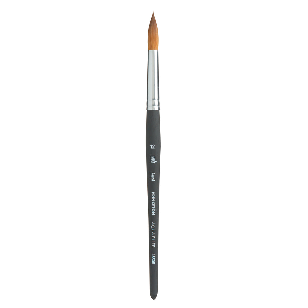 Aqua Elite Round Brush, Synthetic Bristles, Short Handle Watercolor Paintbrush, Matte Black, Size 12, 1 Count