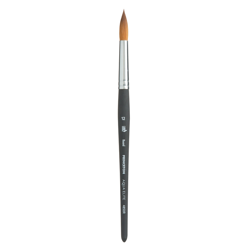 Aqua Elite Round Brush, Synthetic Bristles, Short Handle Watercolor Paintbrush, Matte Black, Size 12, 1 Count