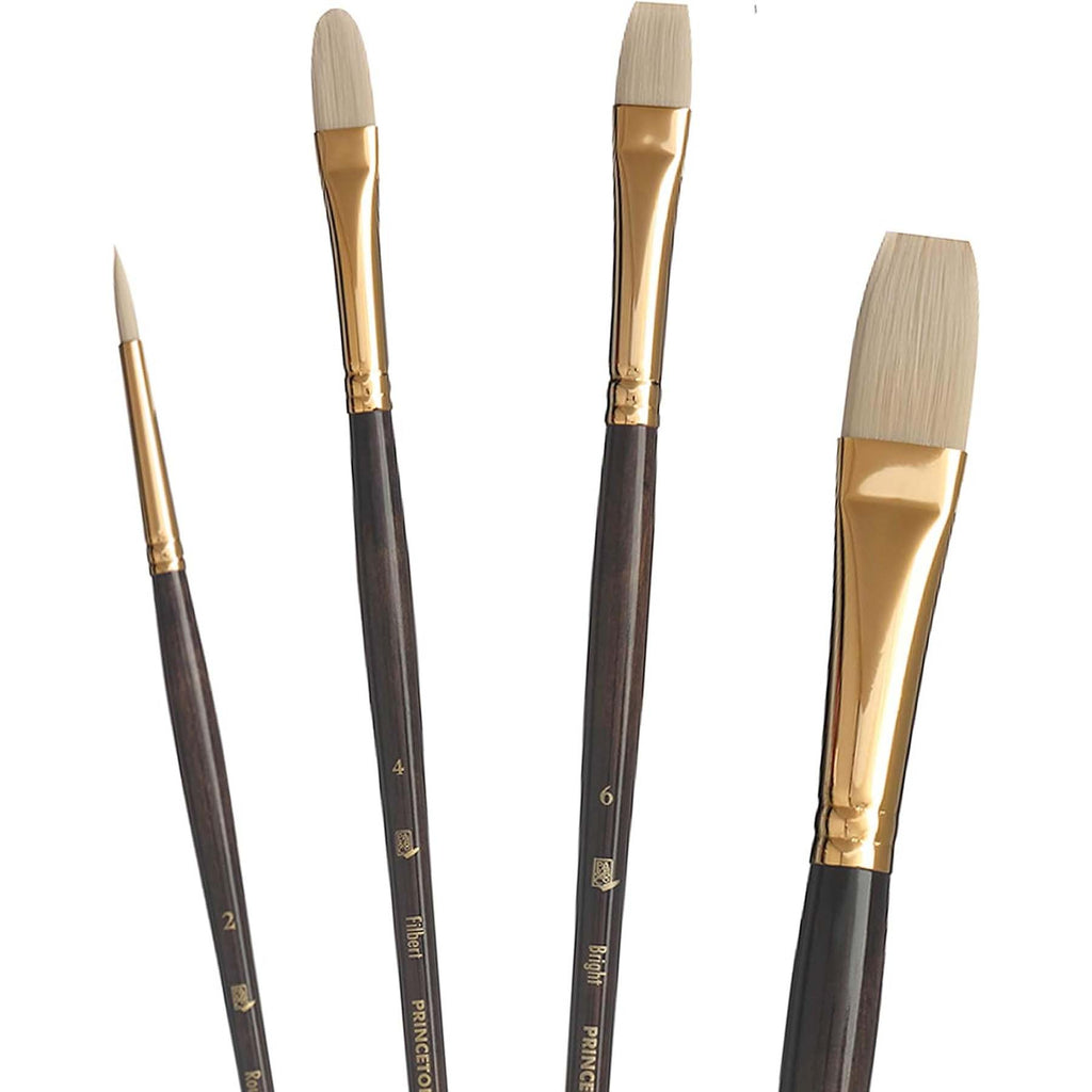 Dakota Brush Set, Synthetic Bristles, Long Handle Acrylic & Oil Paintbrush, Dark Brown, 4 Pieces