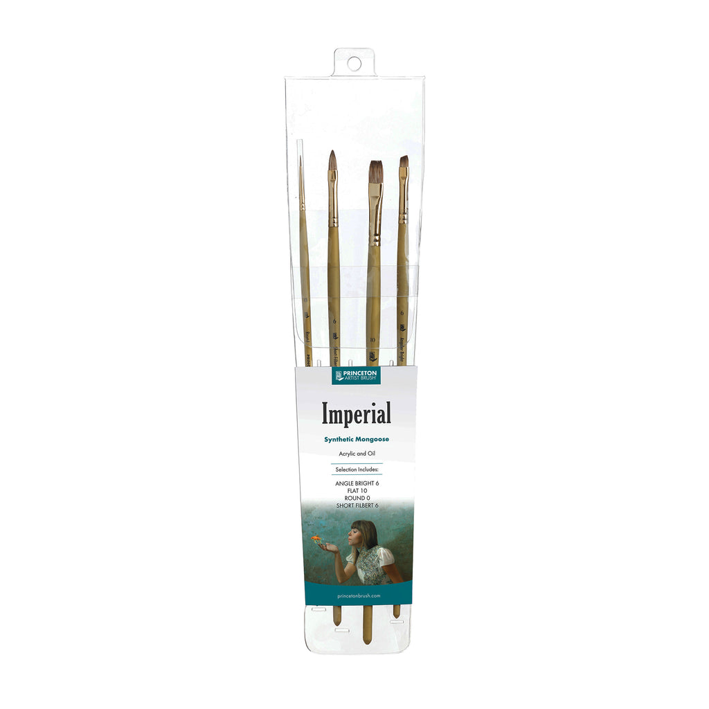 Imperial Brush Set, Synthetic Bristles, Long Handle Acrylic & Oil Paintbrush, Gold, 4 Pieces