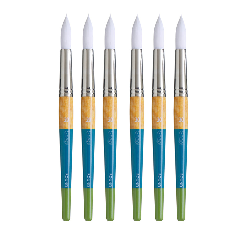 Snap! Round Brush, Synthetic Bristles, Short Handle Mixed Media Paintbrush, Multicolor, Size 2/0, Pack of 6