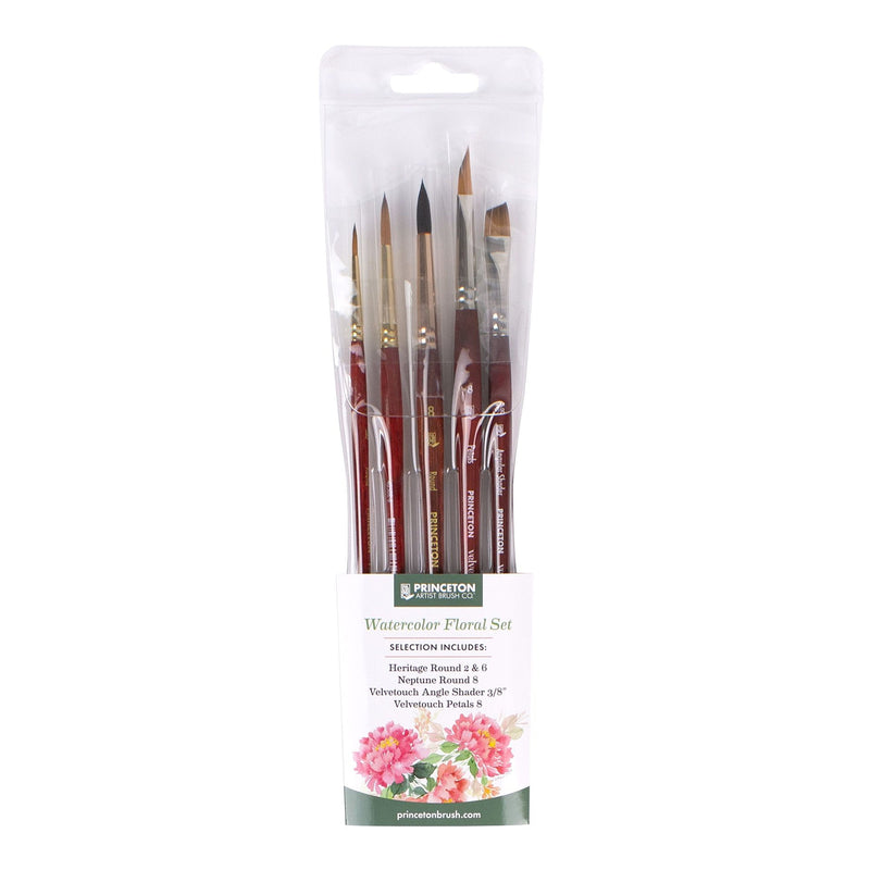 Floral Brush Set, Short Handle Watercolor Paintbrush, Assorted, 5 Pieces