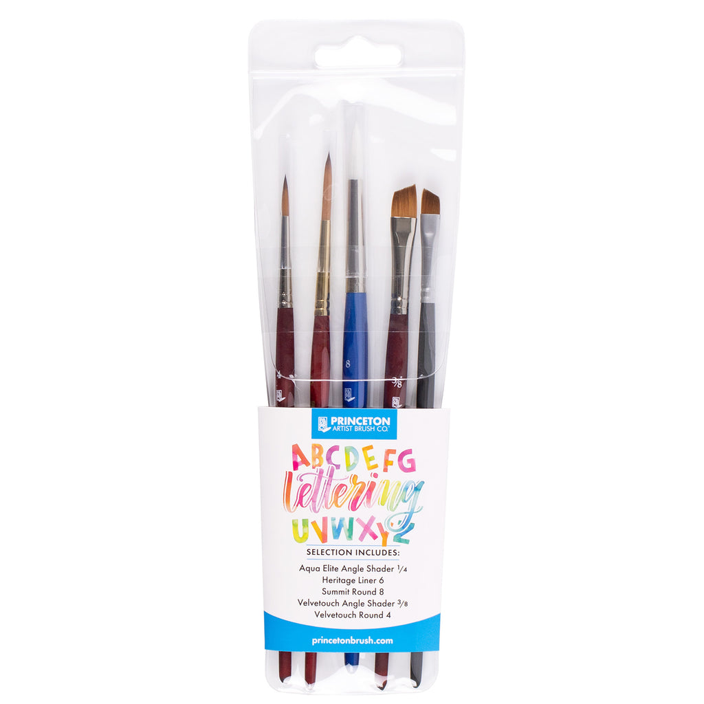 Lettering Brush Set, Synthetic Bristles, Short Handle Mixed Media Paintbrush, Assorted, 5 Pieces