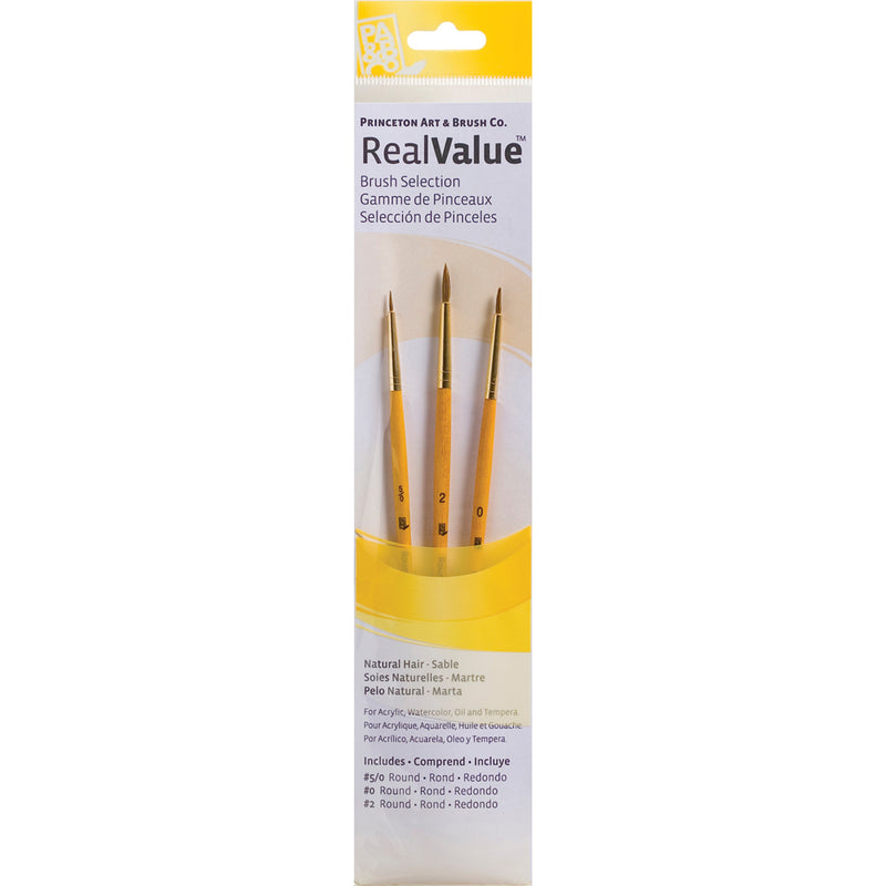 Realvalue Brush Set 3ct Ylw All Rnd Natural Sable Hair