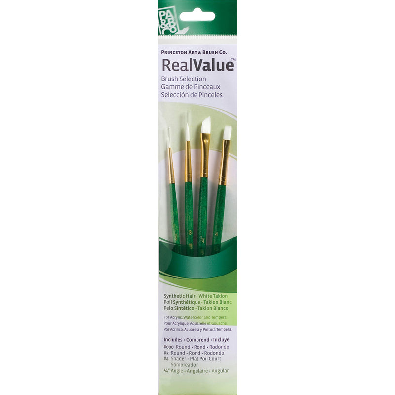 Realvalue Brush Set 4ct Grn White Taklon Bristles