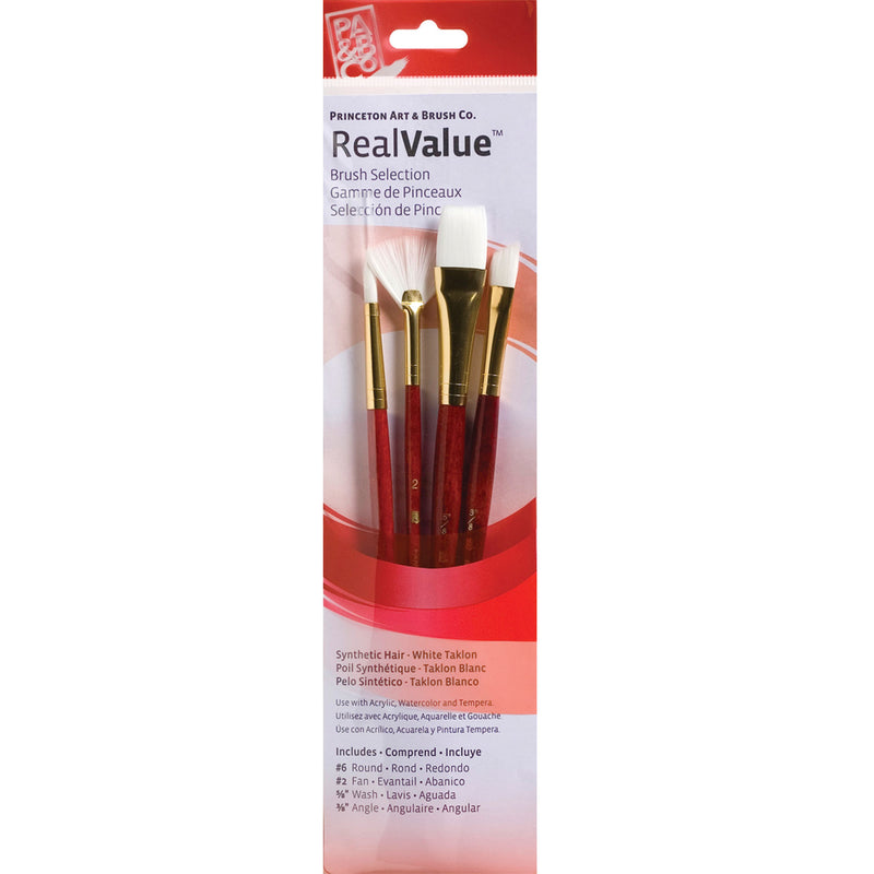 Realvalue Brush 4ct Red Fan White Taklon Bristles