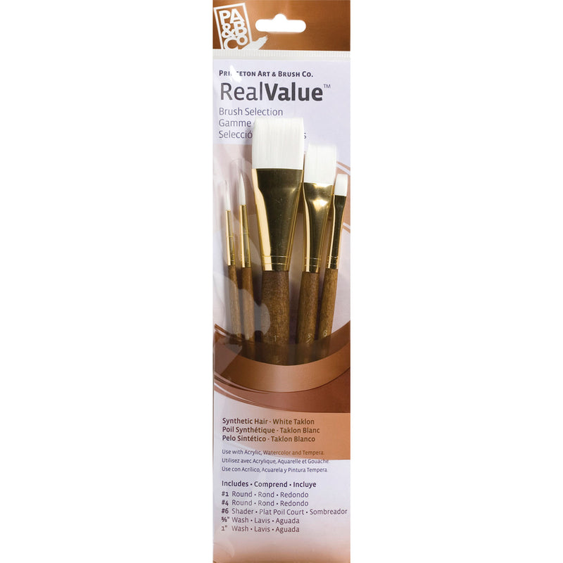 Realvalue Brush Set 5ct Brown White Taklon Bristles