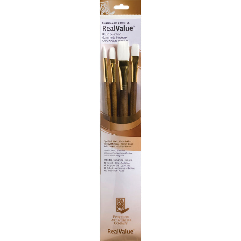 Realvalue Brush Set 4ct Long Brown White Taklon Bristles