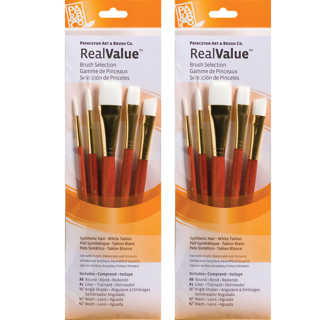 RealValue Brush Set, White Taklon Bristles, Short Handle Mixed Media Paintbrush, Orange, 5 Per Set, 2 Sets
