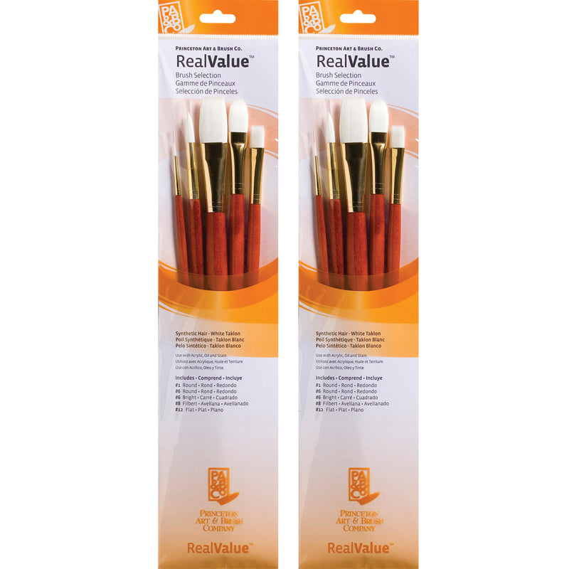 RealValue Brush Set, White Taklon Bristles, Long Handle Mixed Media Paintbrush, Orange, 5 Per Set, 2 Sets