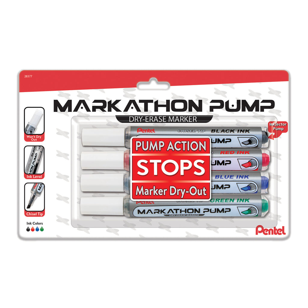 4pk Markathon Pump Dry Erase Marker Asst Colors Chisel Tip