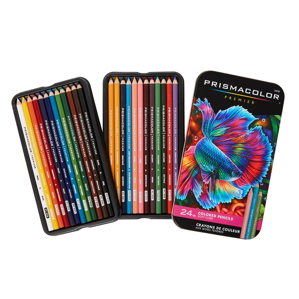 Premier Colored Pencils Tin, Soft Core, Assorted, 24 Pack