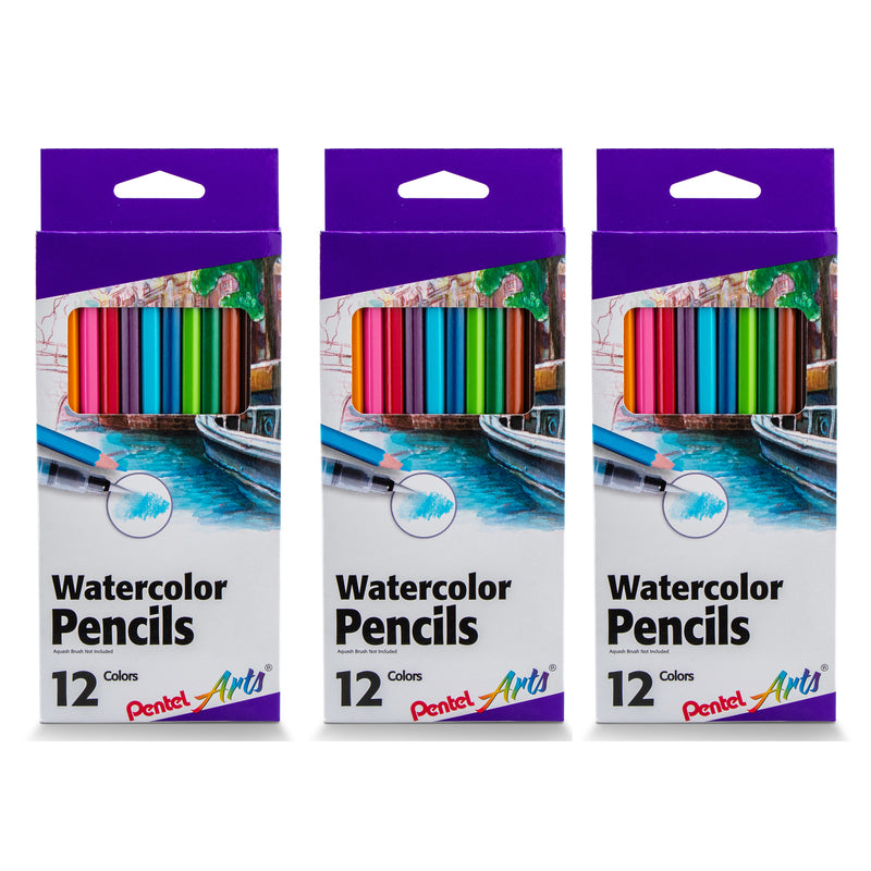 Watercolor Pencil Set, Assorted Colors, 12 Per Set, 3 Sets