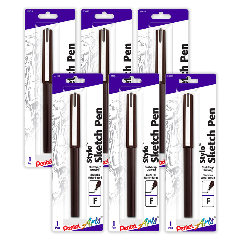 Stylo Sketch Pen, Fine Tip, Black Ink, Pack of 6