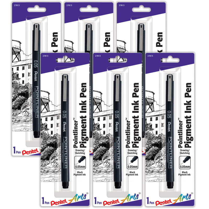 Pointliner Pen, 0.05mm, Black Pigment Ink, Pack of 6