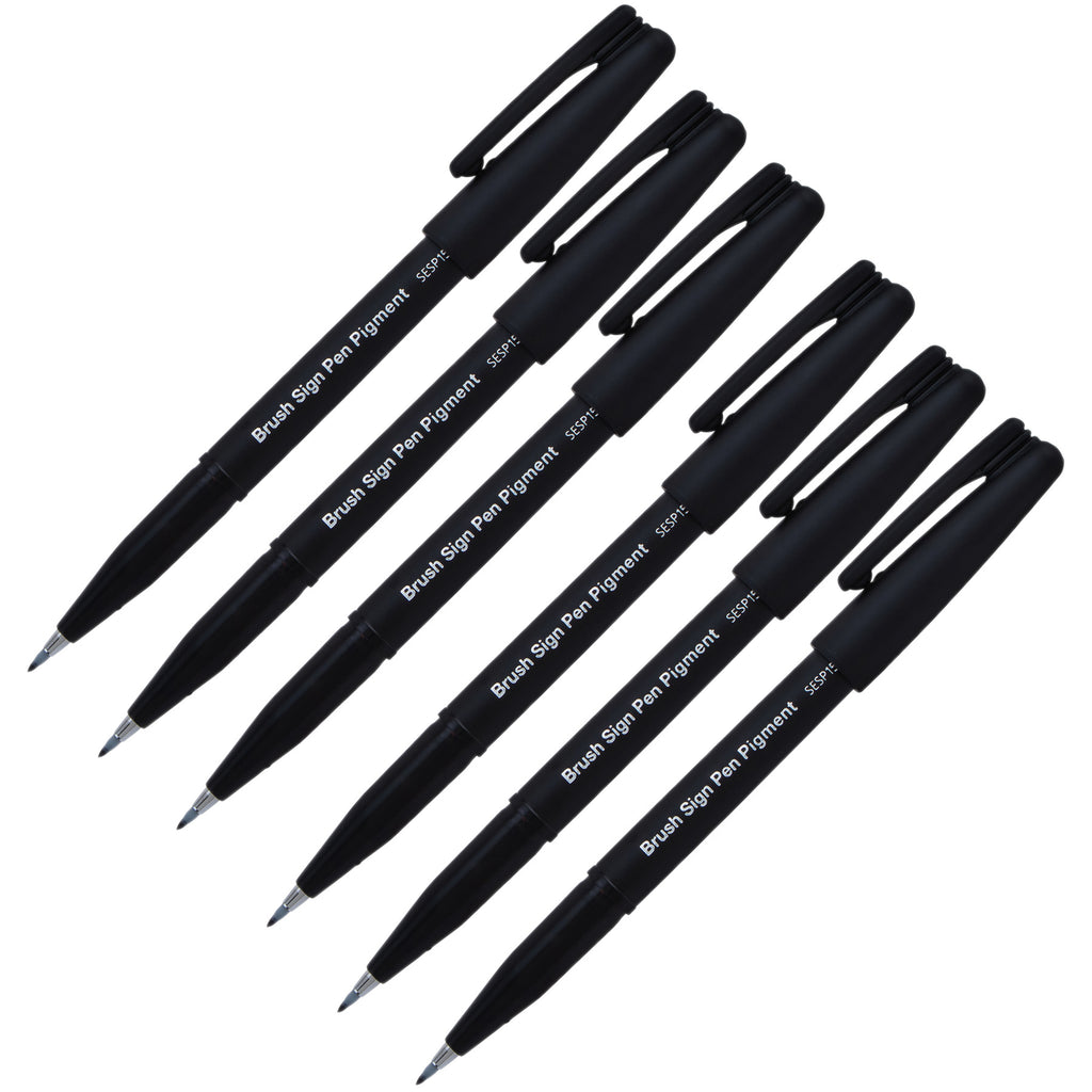 Sign Pen Brush, Open Stock, Black Pigment Ink, Pack of 6