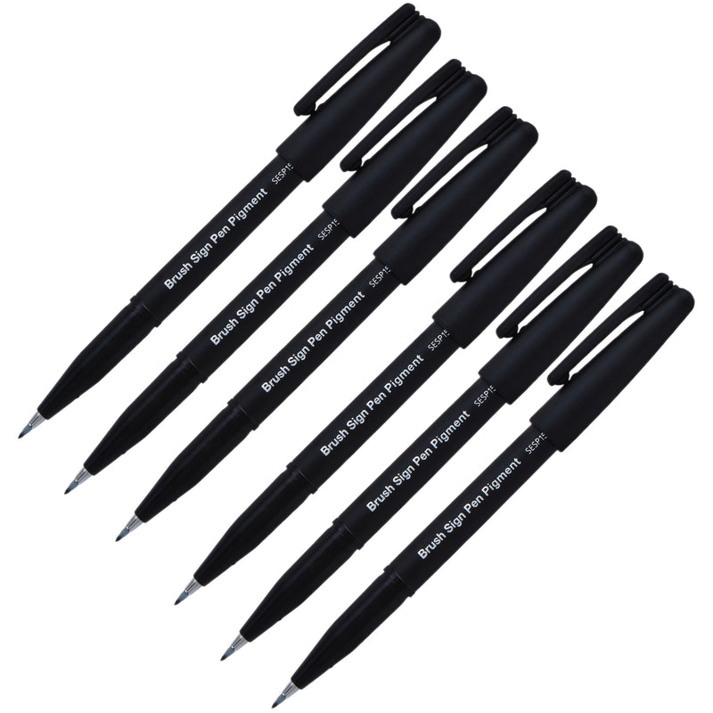 Sign Pen Brush, Open Stock, Black Pigment Ink, Pack of 6