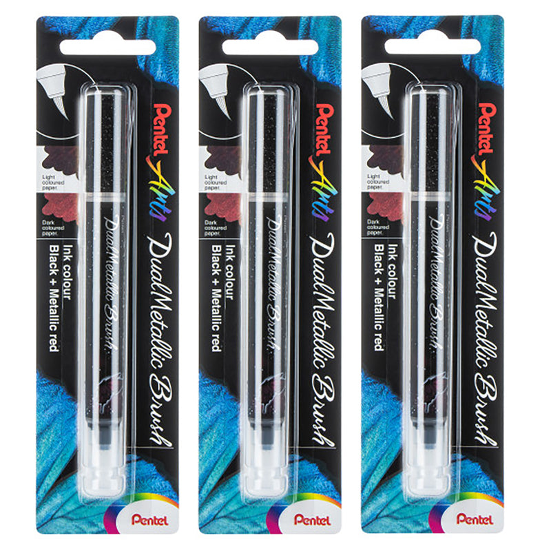 DualMetallic Brush, Black/Metallic Red Ink, Pack of 3