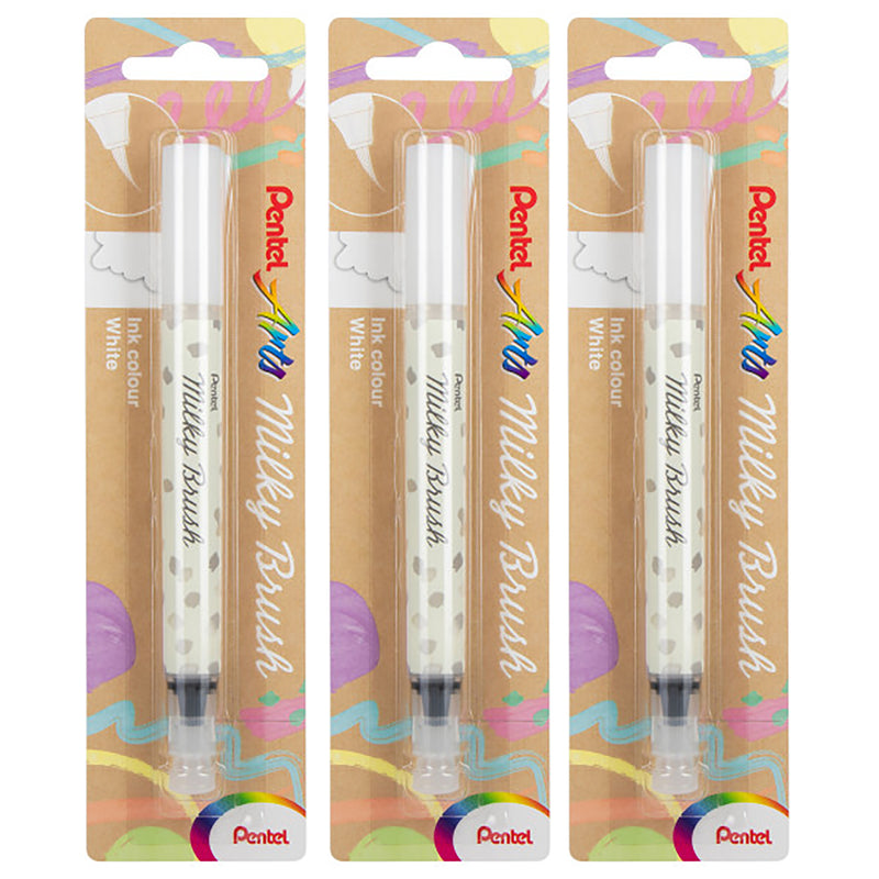 Milky Brush Pen, White Ink, Pack of 3