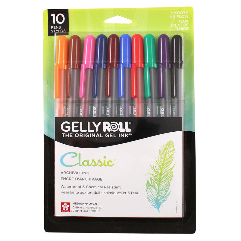 Classic Gel Pens, 08 Medium Point, Assorted Colors, 10-Pack, Blister Card