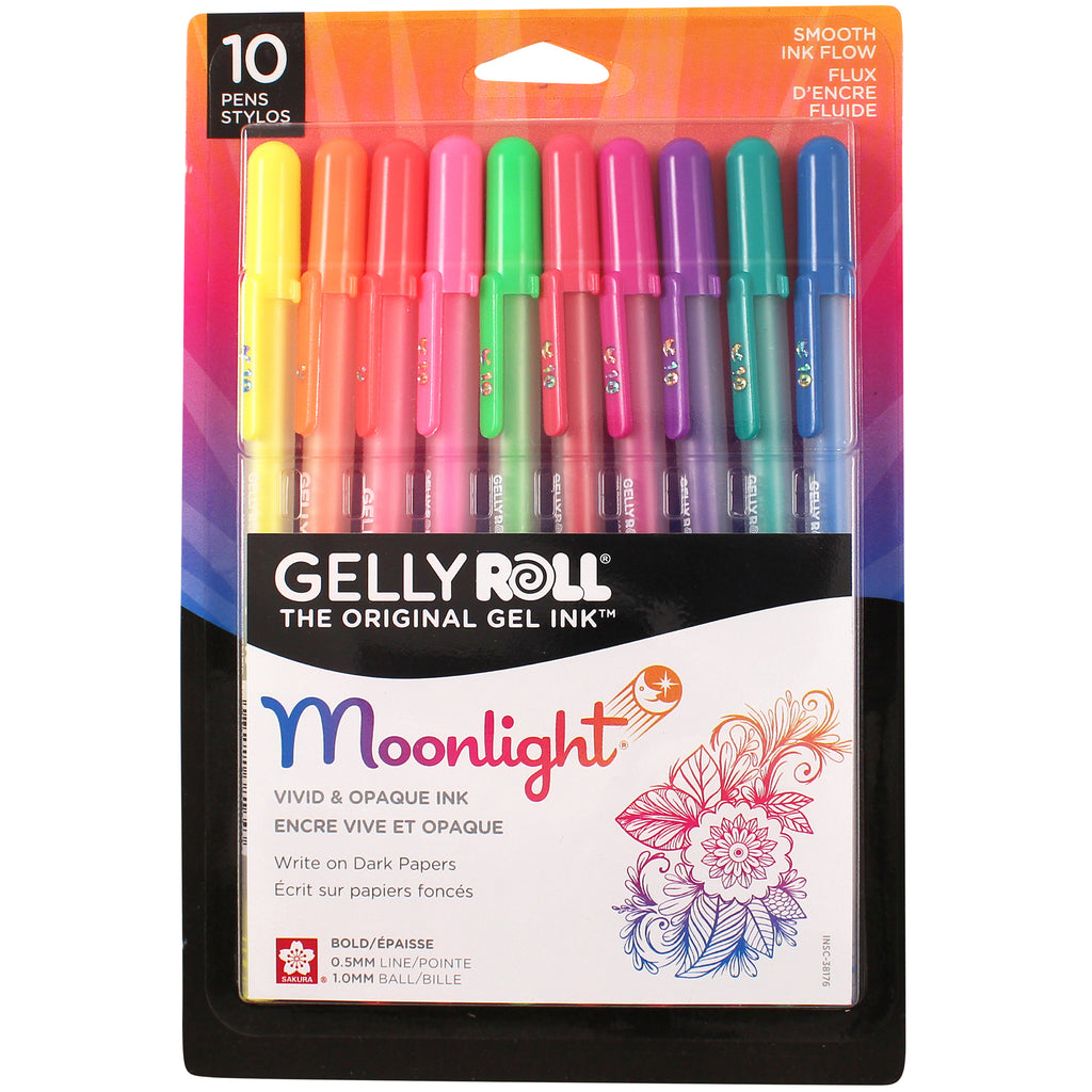 Moonlight Gel Pens, 10 Bold Point, Assorted Colors, 10-Pack, Blister Card