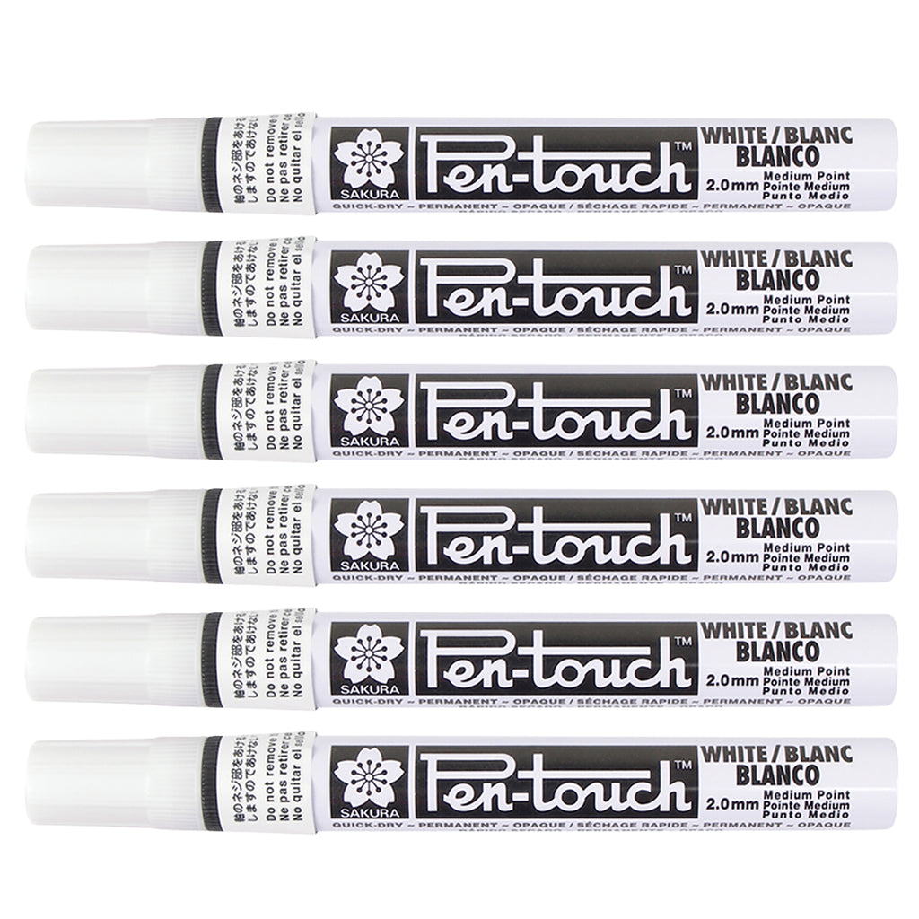 Pen-Touch Markers, 2.0mm Medium, White, Pack of 6